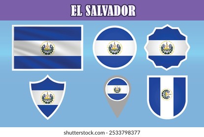 Amazing vector of the National Flag of El Salvador, featuring blue and white stripes with a detailed emblem. Perfect for patriotic, cultural, and educational projects.