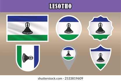 Amazing vector of the National Flag of Lesotho, featuring blue, white, and green stripes with a prominent black hat. Best for patriotic and cultural projects!