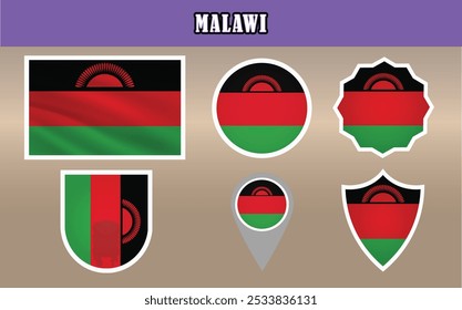 Amazing vector of the National Flag of Malawi, featuring vibrant black, red, and green stripes with a striking sun. Ideal for patriotic and cultural projects.