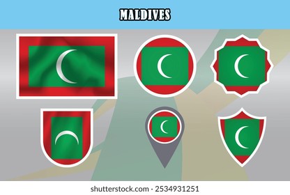 Amazing vector of the National Flag of Maldives, featuring a green field with a white crescent on a red background. Ideal for educational, cultural, or international design projects.