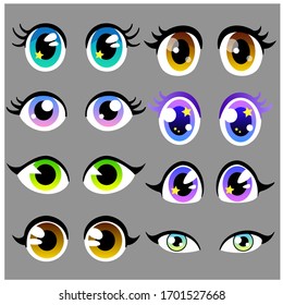 Amazing Vector set of beautiful cartoon anime eyes