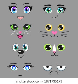 Amazing Vector set of beautiful cartoon anime eyes