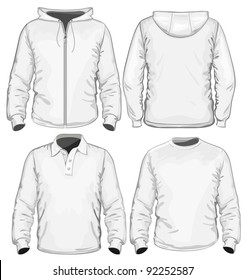 Amazing vector set. Men's polo-shirt, t-shirt and sweatshirt (long sleeve) design template. No mesh.