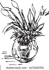 Amazing vector sketch of flower in glass pot