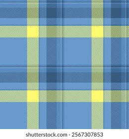 Amazing vector texture check, blank background plaid pattern. Hotel textile seamless tartan fabric in blue and yellow colors palette.