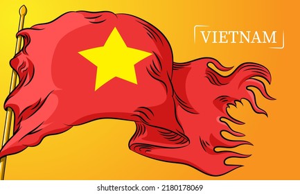 Beeindruckende Vietnam-Vektorfahne mit handgezeichneter Linie im Kunststil