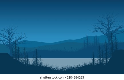Amazing view of the mountains at night from the riverside