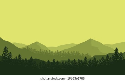 It is amazing the view of the mountains on an evening morning with the silhouettes of the surrounding trees. Vector illustration of a city
