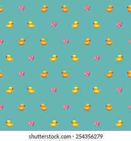 Amazing vintage duck blue pattern with hearts