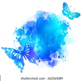 Amazing Watercolor Background With Butterfly. Vector Art Isolated On White