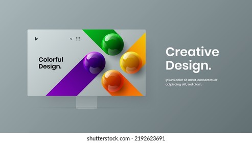 Amazing website design vector layout. Colorful computer display mockup banner illustration.