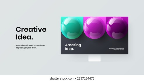 Amazing website vector design template. Bright computer monitor mockup landing page illustration.