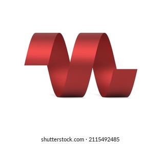 Amazing wide twisted metallic ribbon glossy festive attribute holiday congratulations realistic vector illustration. Beautiful curved bright red confetti design isolated. Anniversary congrats