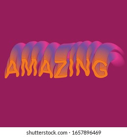 Amazing - word lettering design with blend technique. Orange / blue / pink typography with purple background.