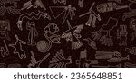 amazing world famous peruvian ancient indigenous nazca lines seamless pattern over a dark brown worn out background