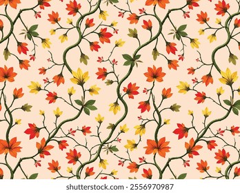 Amazingly colorful and rich foliage flowers seamless pattern design, cute background