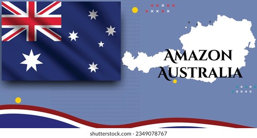 amazon australia banner.amazon australia with flag and map on blue background.