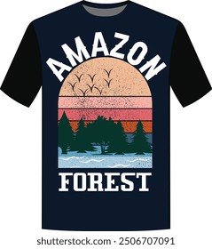 Amazon Forest tropical silhouette retro t shirt design