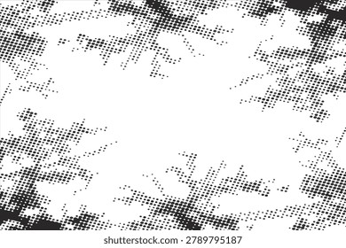 Amazon jungle tree branches halftone frame in black and white vintage grunge style background for poster, mixed media design.eps