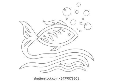 amazon kdp coloring page, fish vector coloring page