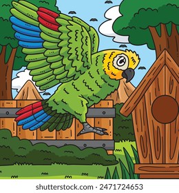 Amazon Parrot Bird Colored Cartoon Illustration