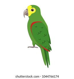 Amazon parrot icon in flat style. Exotic tropical bird symbol on white background. Amazona ochrocephala.