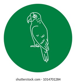 Amazon parrot icon in thin line style. Exotic tropical bird symbol in round frame.