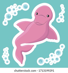 Amazon River dolphin vector with some bubbles. Each created object has a white border or a cut indent