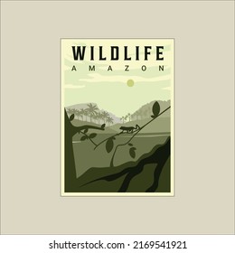 amazon river with frog poster vintage minimalist vector illustration template graphic design. wildlife and outdoors banner for business adventure travel or environment concept