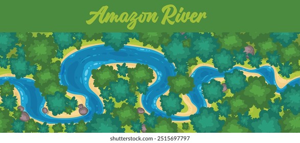 Amazon river panoramic view of the river and the jungle of Peru, Colombia and Brasil