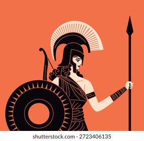 Guerrero de la amazona con el escudo y la lanza en el estilo griego anaranjado del florero