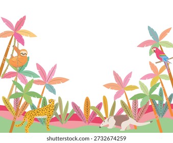 Amazonas-Zoo-Hintergrund. Tierwelt, Vektorgrafik.
