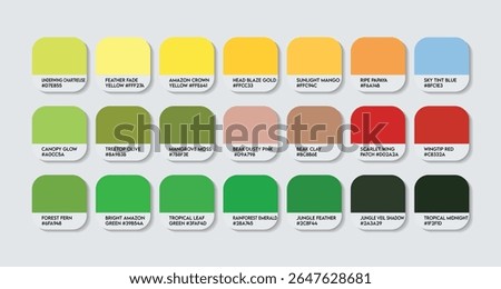 Amazona oratrix Color Palette. Yellow-headed amazon color Tone Swatch Chart with HEX Codes and Color Names. double yellow-headed amazon Feather and Body Colors Tones Variants. bird Tones color Palette
