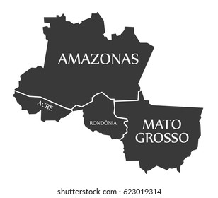 Amazonas - Acre - Rondonia - Mato Grosso Map Brazil illustration