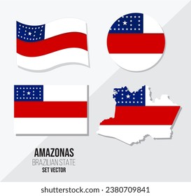 Amazonas - AM - Bandeira - Brazil state vector set flag symbol map and circle flag
