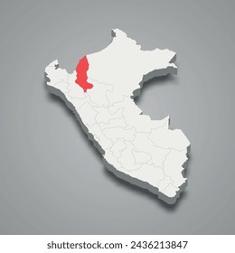 Amazonas department highlighted in red on a grey Peru 3d map