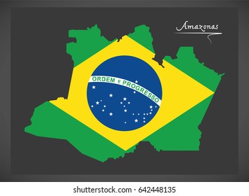 Amazonas map with Brazilian national flag illustration