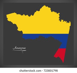 Amazonas map of Colombia with Colombian national flag illustration