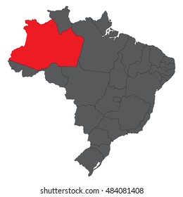 Amazonas red on gray Brazil map vector