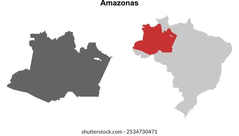 Conjunto de mapa de contorno en blanco del estado de Amazonas