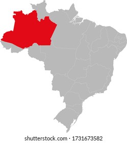 Amazonas state highlighted on Brazil map. Business concepts and backgrounds.