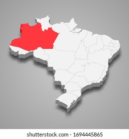 Amazonas state location within Brazil 3d map