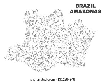 Amazonas State map designed with little dots. Vector abstraction in black color is isolated on a white background. Random little dots are organized into Amazonas State map.