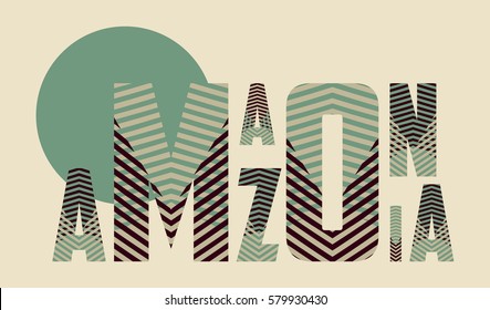 Amazonia title poster with striped pattern in green and brown shades