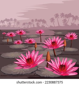 Ambalpoo Padam landscape  in kerala: Flower illustration Background