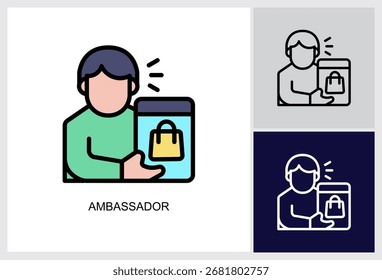 Ícone Embaixador Ilustração de Vetor com Vários Estilos