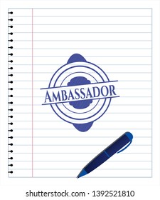 Ambassador pen effect. Blue ink. Vector Illustration. Detailed.