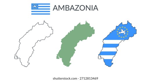 Ambazonia geografische Grenzen einzeln auf weißem Hintergrund. Flagge von Ambazonia. Vektor flache Cliparts.