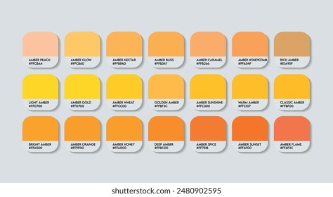 Amber 2 Color Palette, Amber 2 Color Guide Palette with Color Names. Catalog Samples of Yellow and cream with RGB HEX codes and Names. Fruit, Cream, Fashion Trend Amber 2 Colour Palette Vector