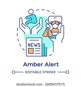 Amber alert multi color concept icon. Missing children seeking system. Kids in danger. Public safety. Round shape line illustration. Abstract idea. Graphic design. Easy to use in presentation